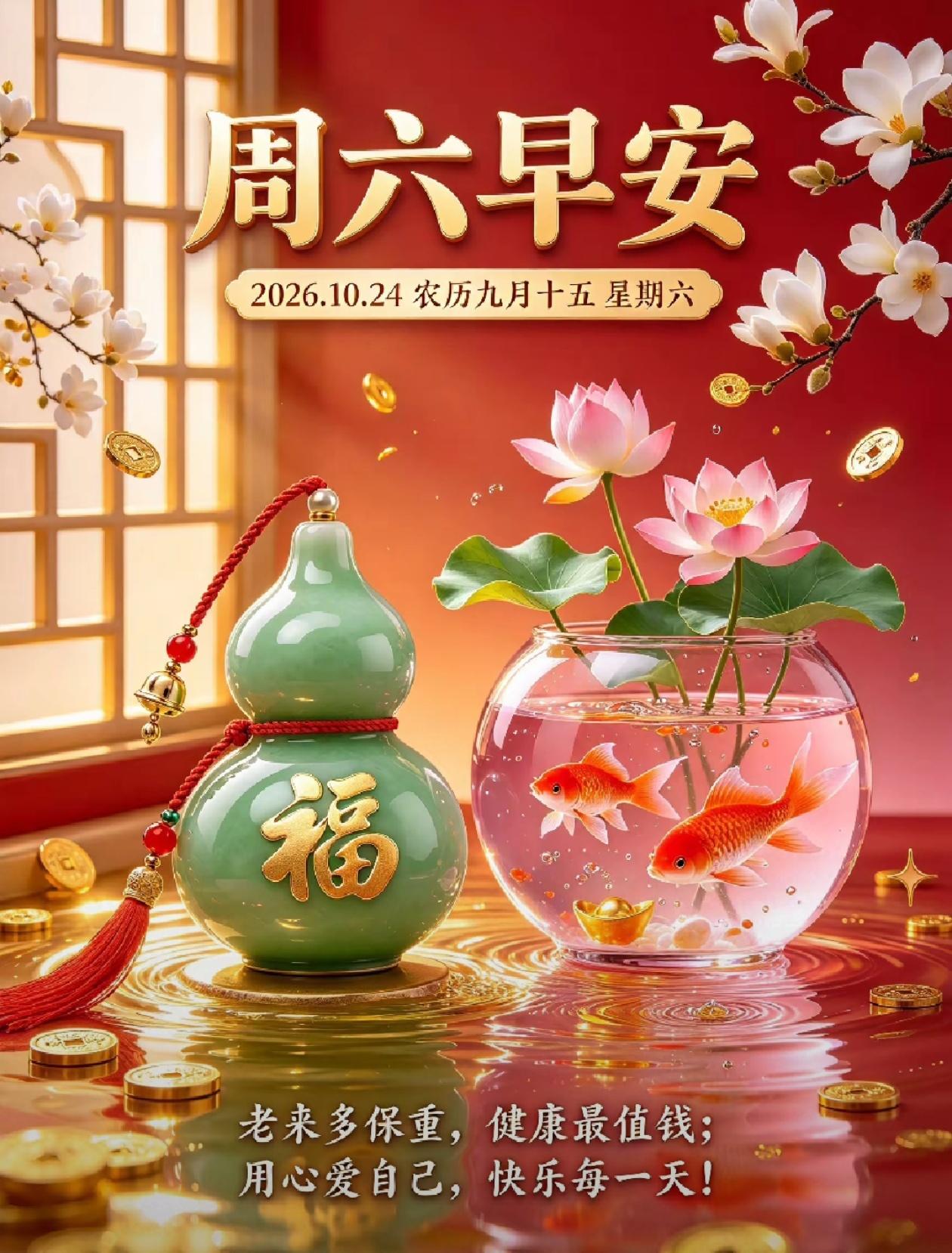 [福]2026./10月24日，初冬遇周六，晨光暖心头，好运常相守[福]

 ?