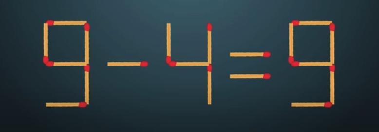图里用火柴棒搭出来的算式 “9 - 4 = 9”，明眼人一看就知道不对劲儿，根本