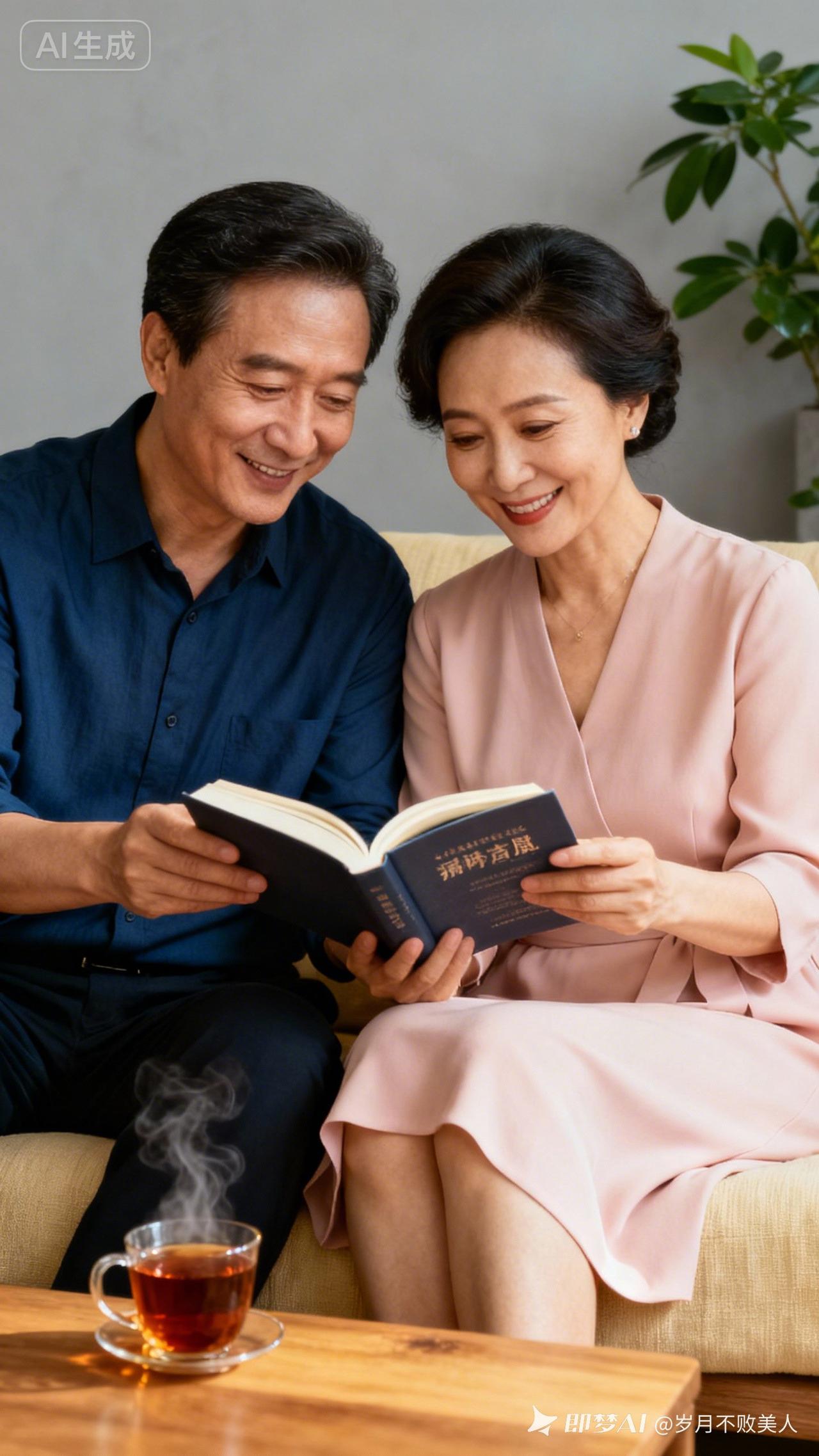 温馨时光，与爱人共读好书，享受静谧午后。📖🍵💕