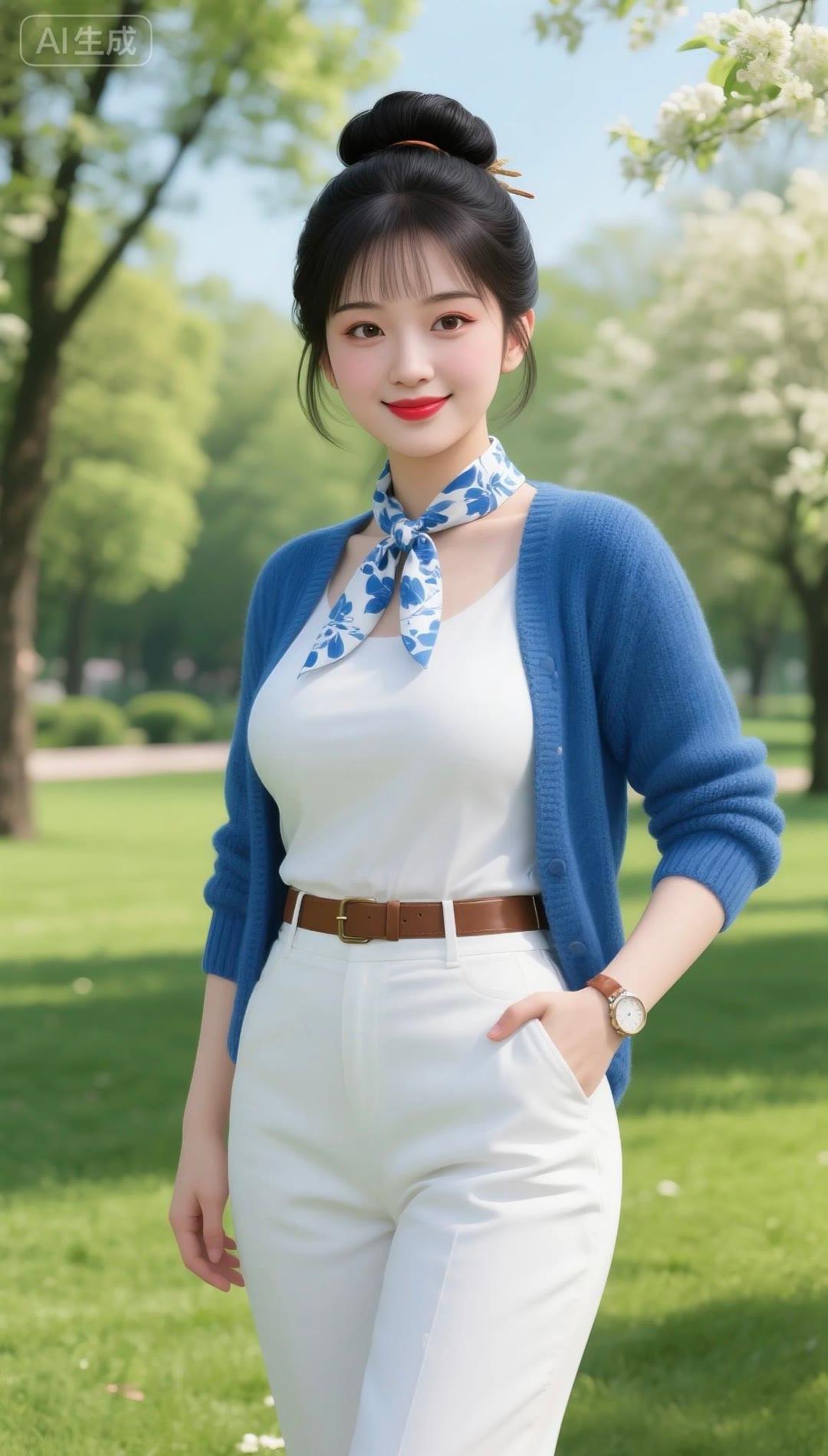 春风拂面笑，花影映人娇。