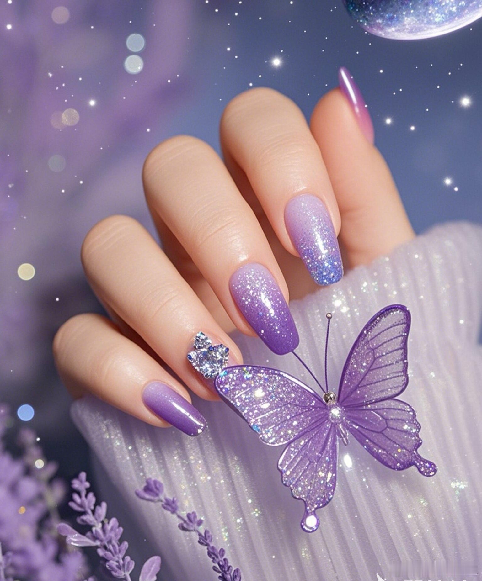美甲 💜指尖蝴蝶仙境教程来啦！跟着做，手残党也能get同款仙气～🦋 ✨美甲步