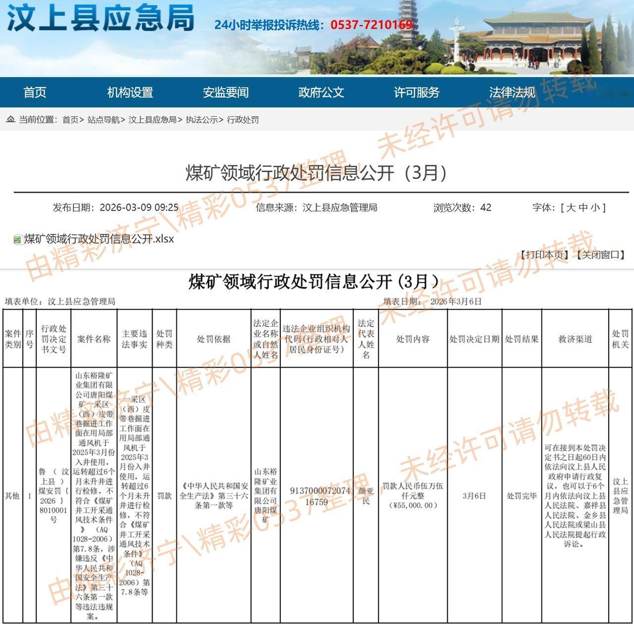【唐阳煤矿两度被罚 国企安全管理需警醒】山东裕隆矿业集团为曲阜市市属国有控股企业