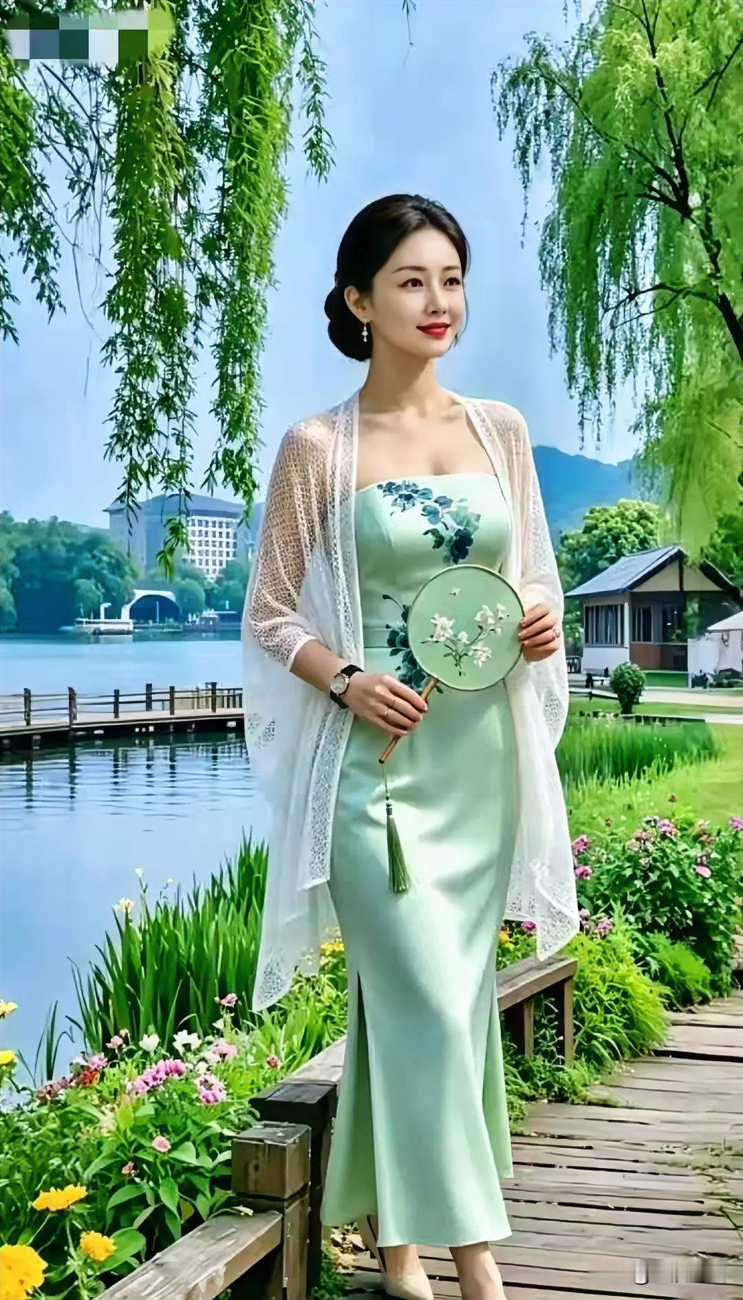 在湖畔漫步，感受夏日的清新与优雅。