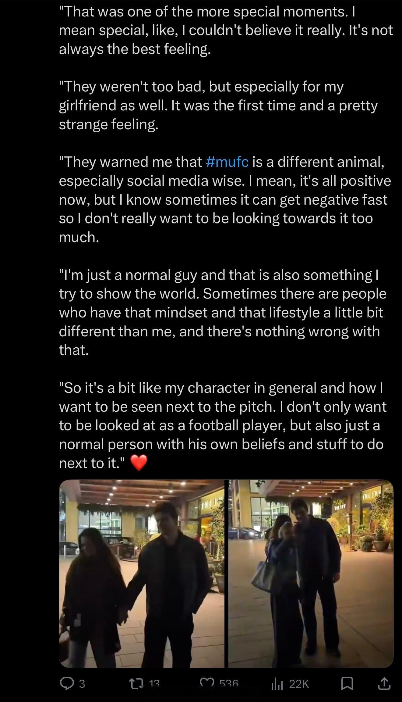 拉曼斯回应之前和女友外出约会被球迷遇见合影签名“那是非常特别的时刻之一，感觉很梦