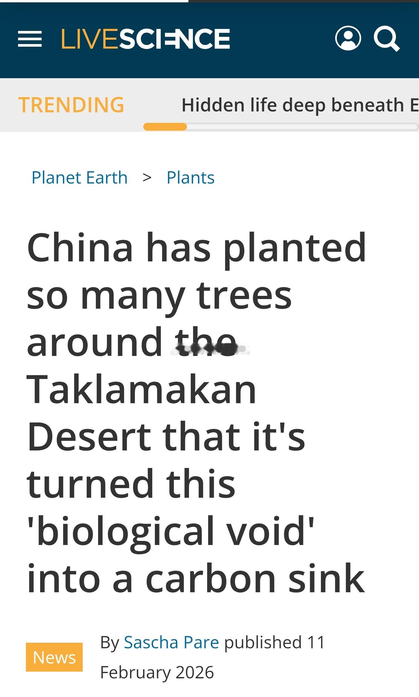 据美国科普网站Live Science报道，最新研究显示，中国的大规模植树工程，