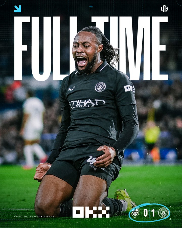 利兹联0比1曼城 曼城1-0险胜利兹联，本场比赛哈兰德缺阵，艾特努里助攻塞梅尼奥