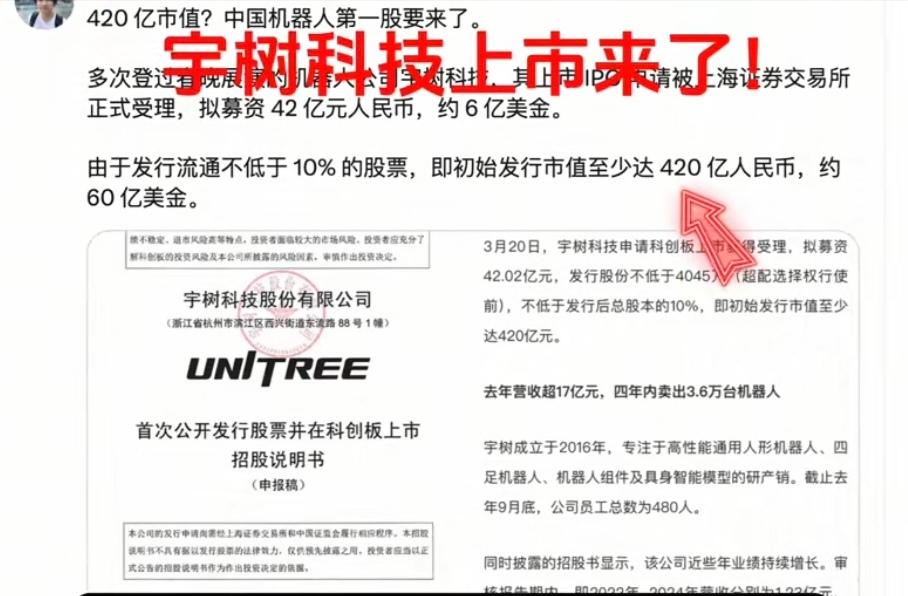 百亿估值叩开IPO大门，万亿市值存争议，机器人龙头靠实绩说话！
 
宇树科技的科