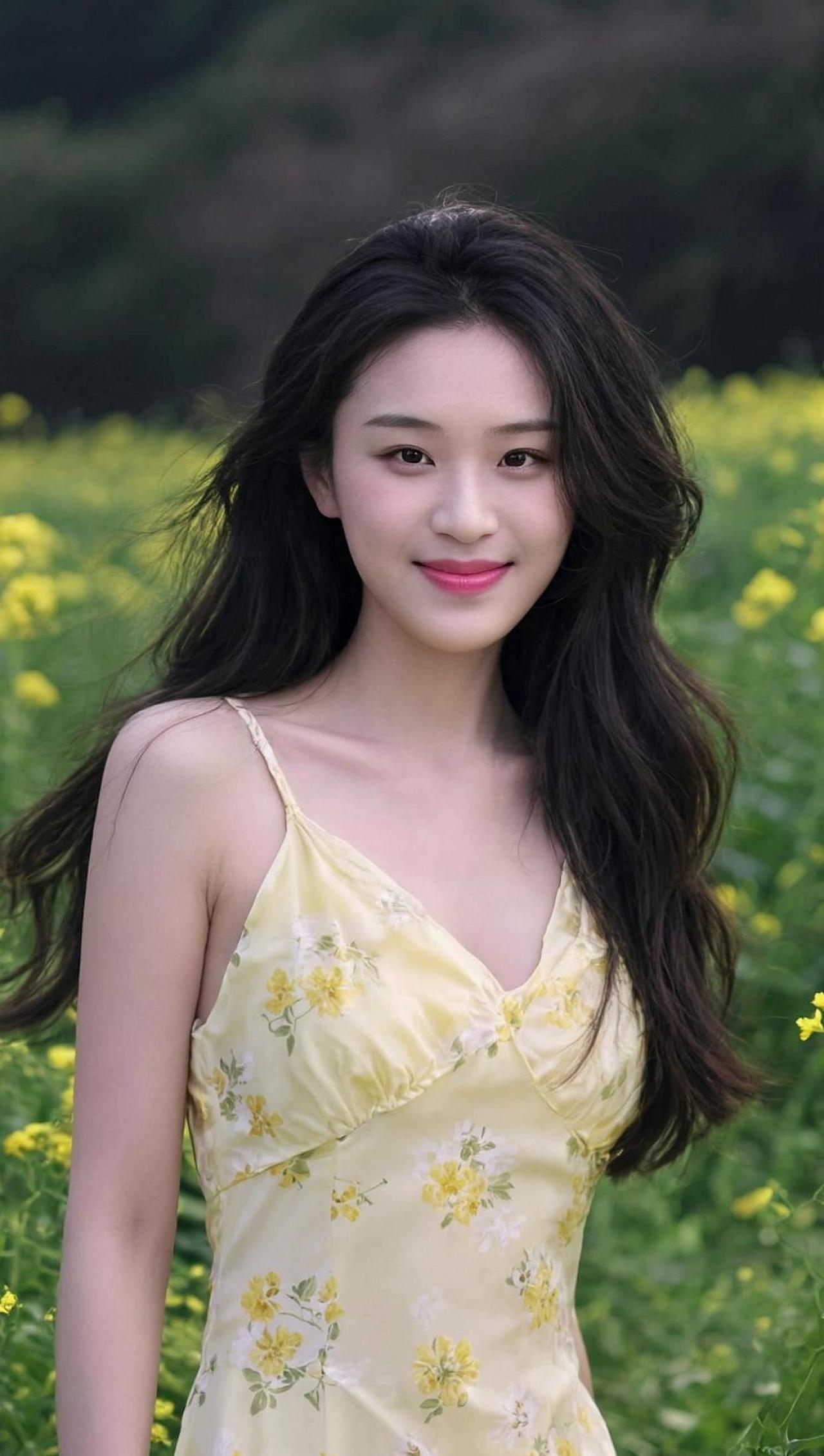 在这片花海中，仿佛时间都慢了下来。微风轻拂，裙摆与花瓣一同起舞，像是大自然最温柔