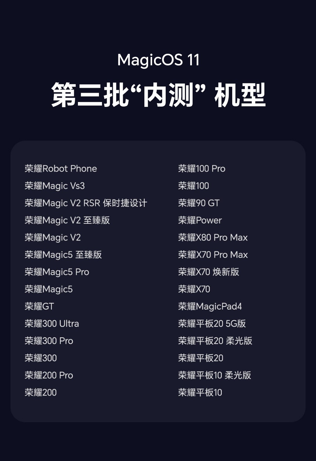 荣耀用户速来蹲MagicOS 11！第二批机型升级尝鲜通道已全面开放，第三批内测