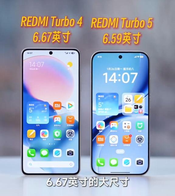 REDMI Turbo 4和REDMI Turbo 5正面中尺寸大R角，正面看着