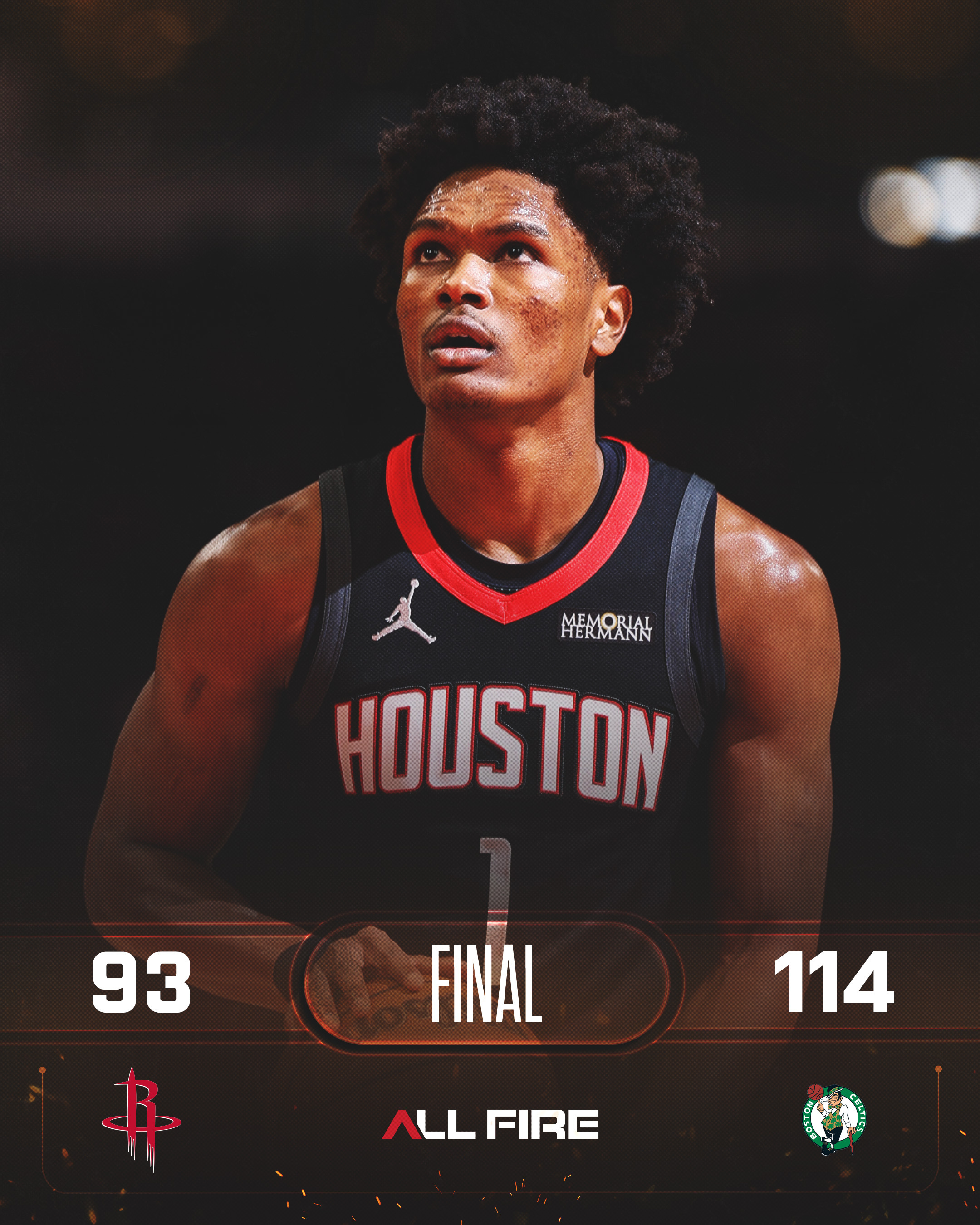 全场比赛结束！火箭93-114凯尔特人！杜兰特15分5板1助2断、申京13分9板