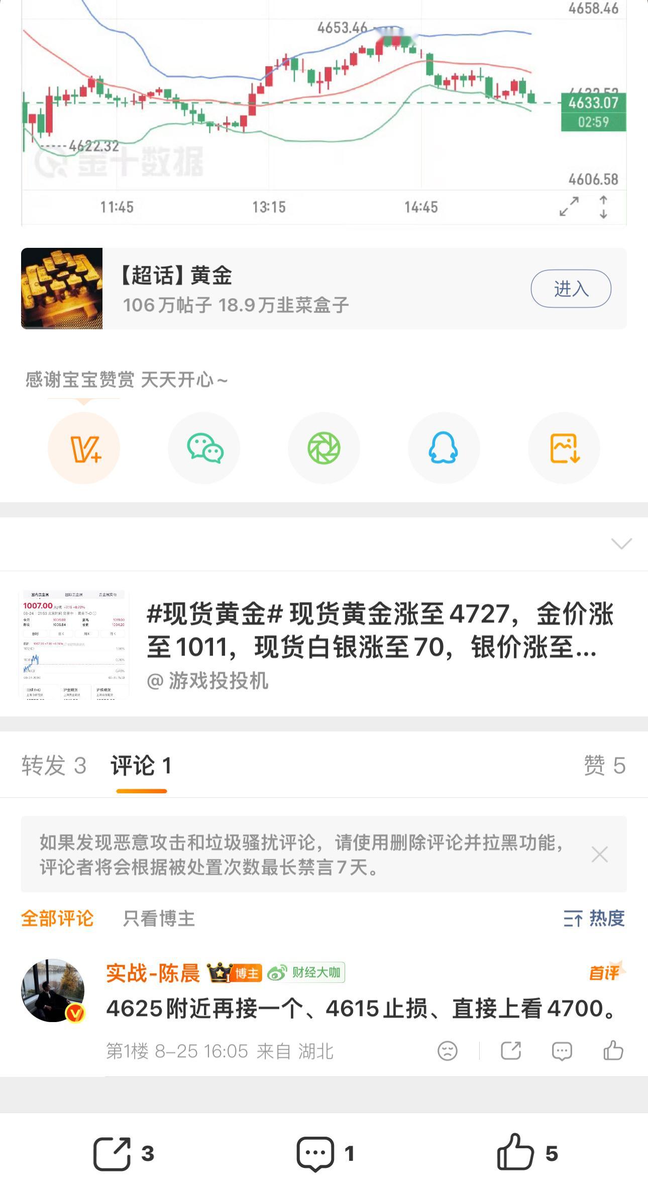 黄金现价单布局、第一单扫损后、后续4625继续跟进多单、行情直接拉升、目前最大已