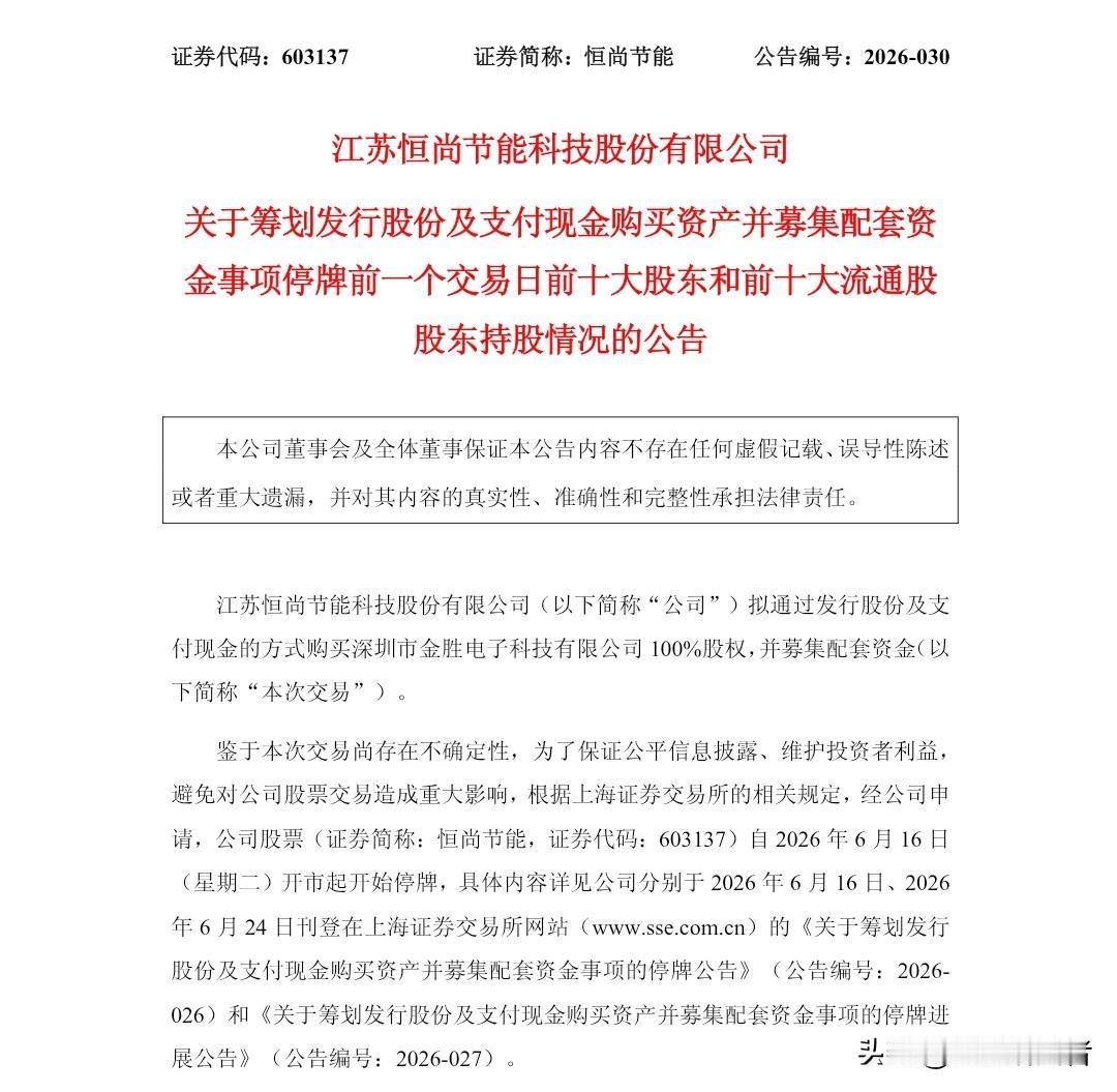 重磅重组！建筑龙头跨界杀入火爆存储赛道，明日复牌
 
 
恒尚节能正式披露重大资