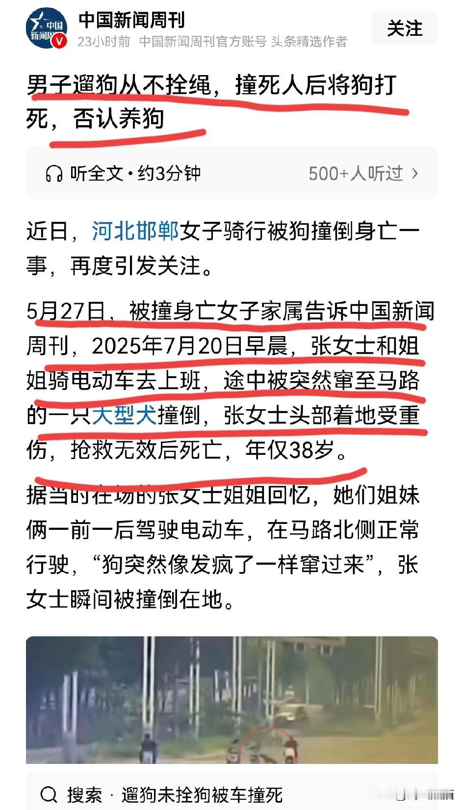 邯郸女子被大狗撞倒身亡，狗主人先否认养狗，最后又打死狗藏在井里，试图逃避责任。