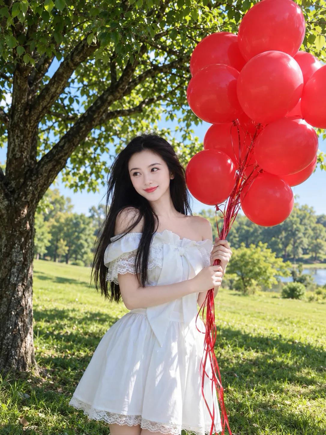 白裙、青草与红气球，是夏日限定的浪漫🎈晒图笔记大赛
