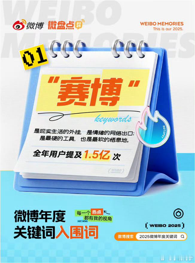 2025微博年度关键词 微博发布了2025年提及最多的十大网络词，排名第一是“赛