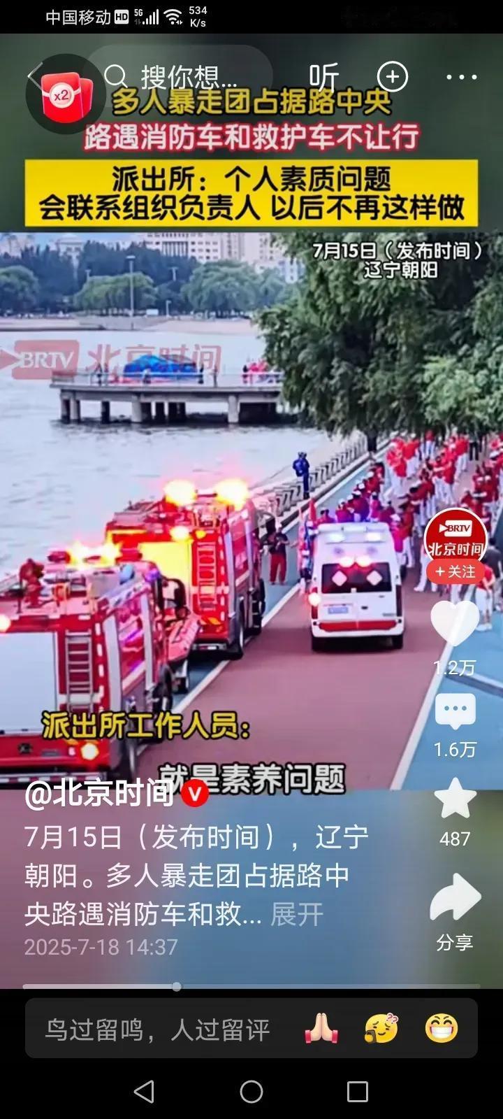 一个暴走团，公然在马路上大摇大摆，消防车来了，他们也不让，因为他们人多，因为我老