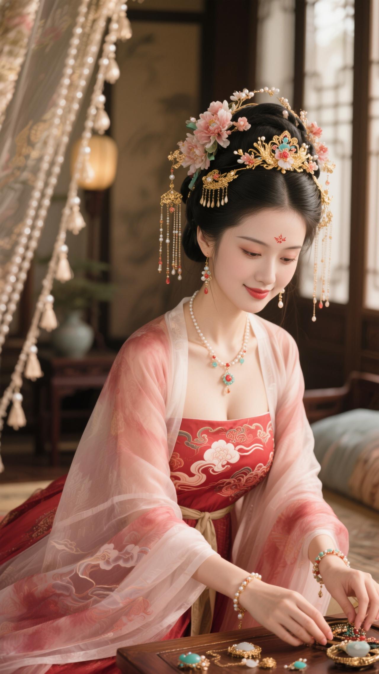 鹧鸪天·闺阁宝韵
 
罗袂生香坐镜前，红绡轻覆玉光绵。金簪暗锁玲珑韵，珠翠明承奢