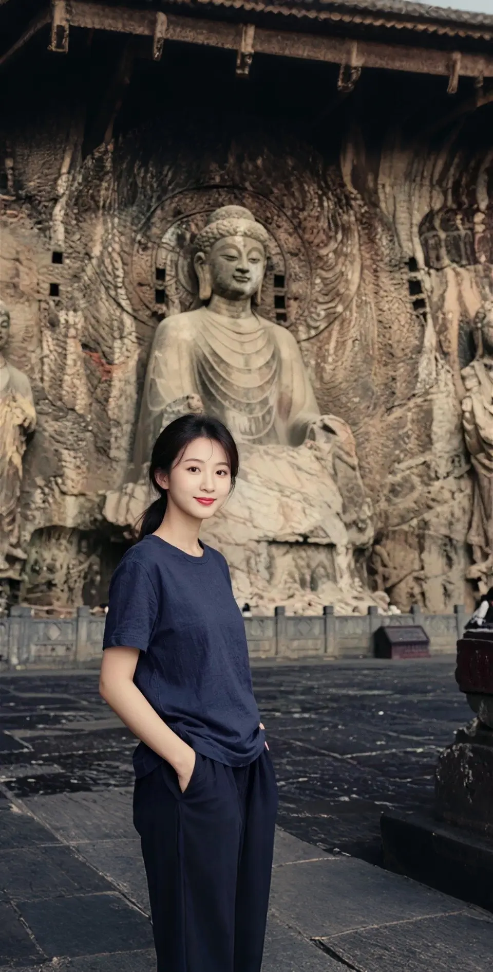 AI扩图 AI石刻旁留照