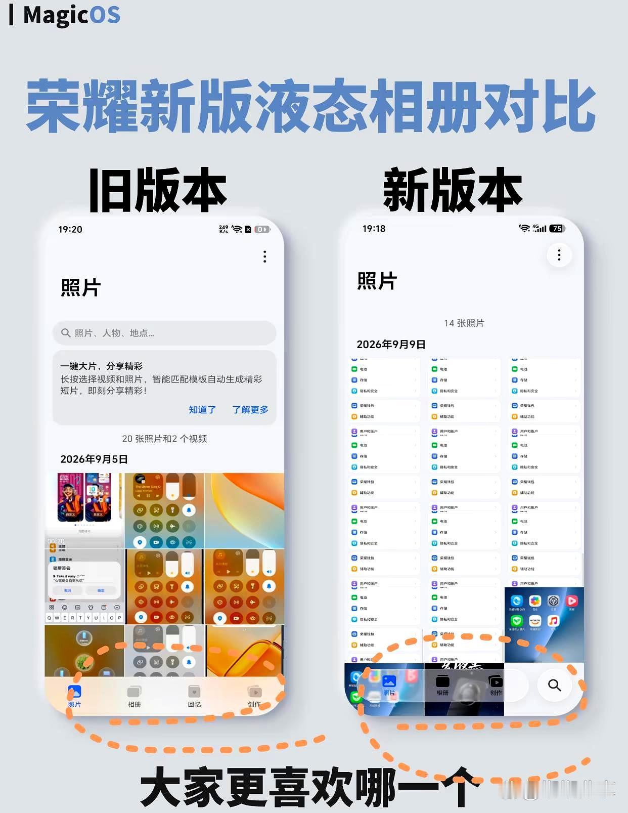 荣耀新版相册的设计实在让人费解。旧版布局虽然传统，但分类明确，找照片非常方便。