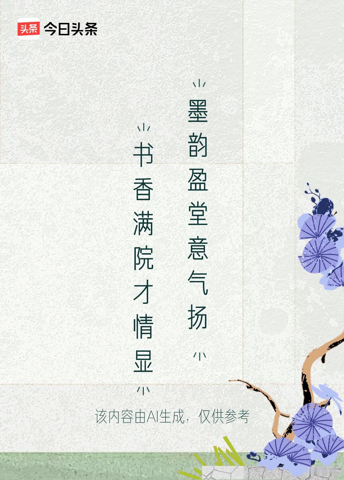 上联：书香满院才情显，恰如春溪浸竹帛，字句生光透纸背

下联：墨韵盈堂意气扬，宛