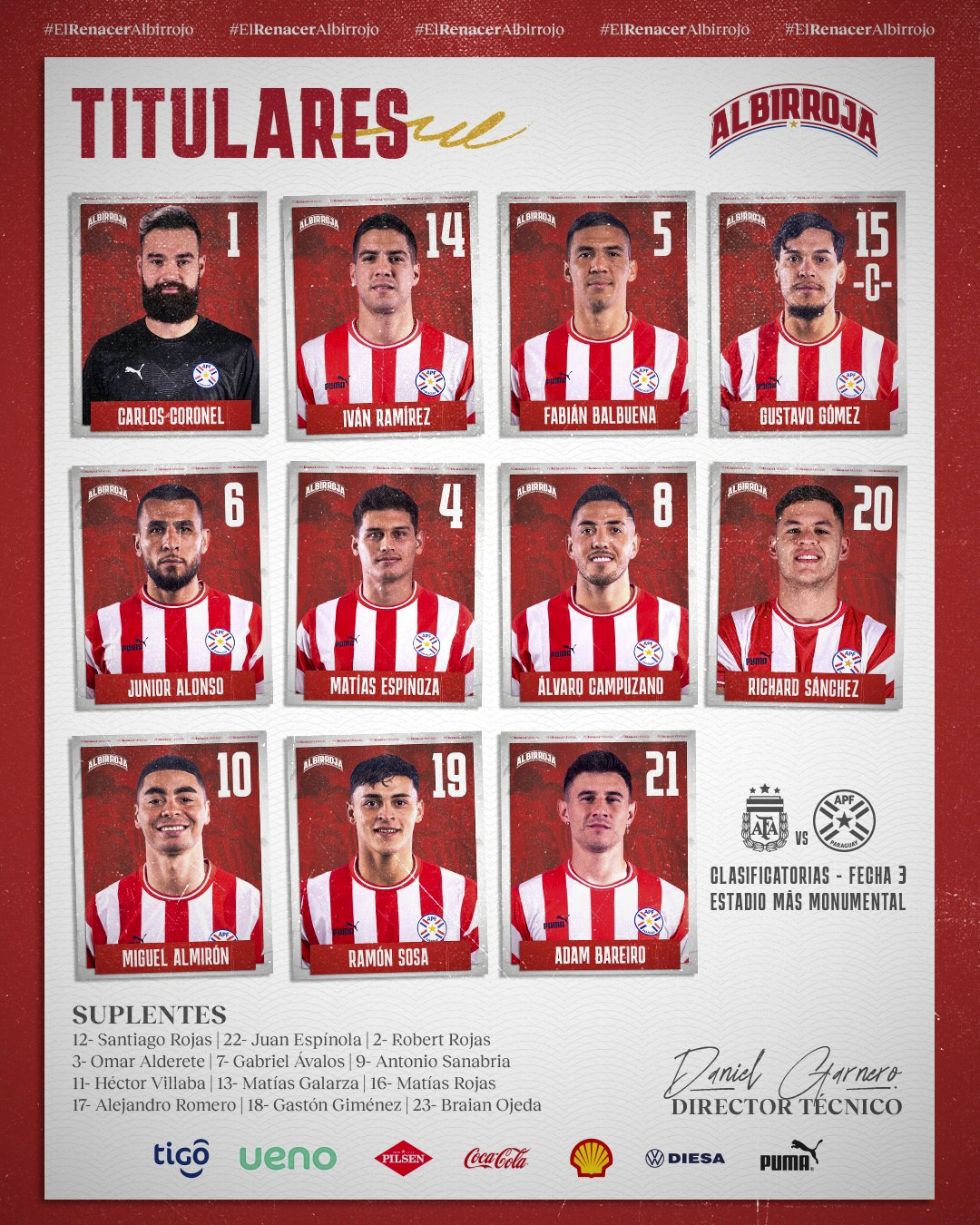 阿根廷先发：Martínez; Molina, Romero, Otamendi