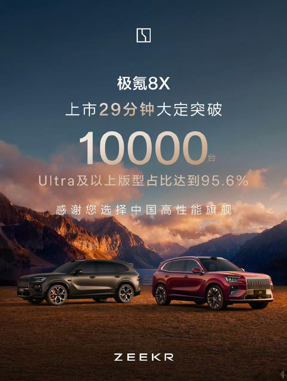 不到半个小时，极氪8X大定就破万了，甚至Ultra及以上版型占比达到95.6%极