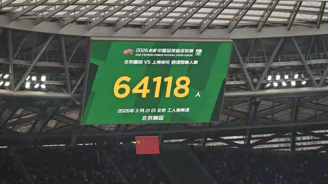 京沪大战上座人数64118人，创造了工体上座人数的新纪录，也是中超历史上，上座人