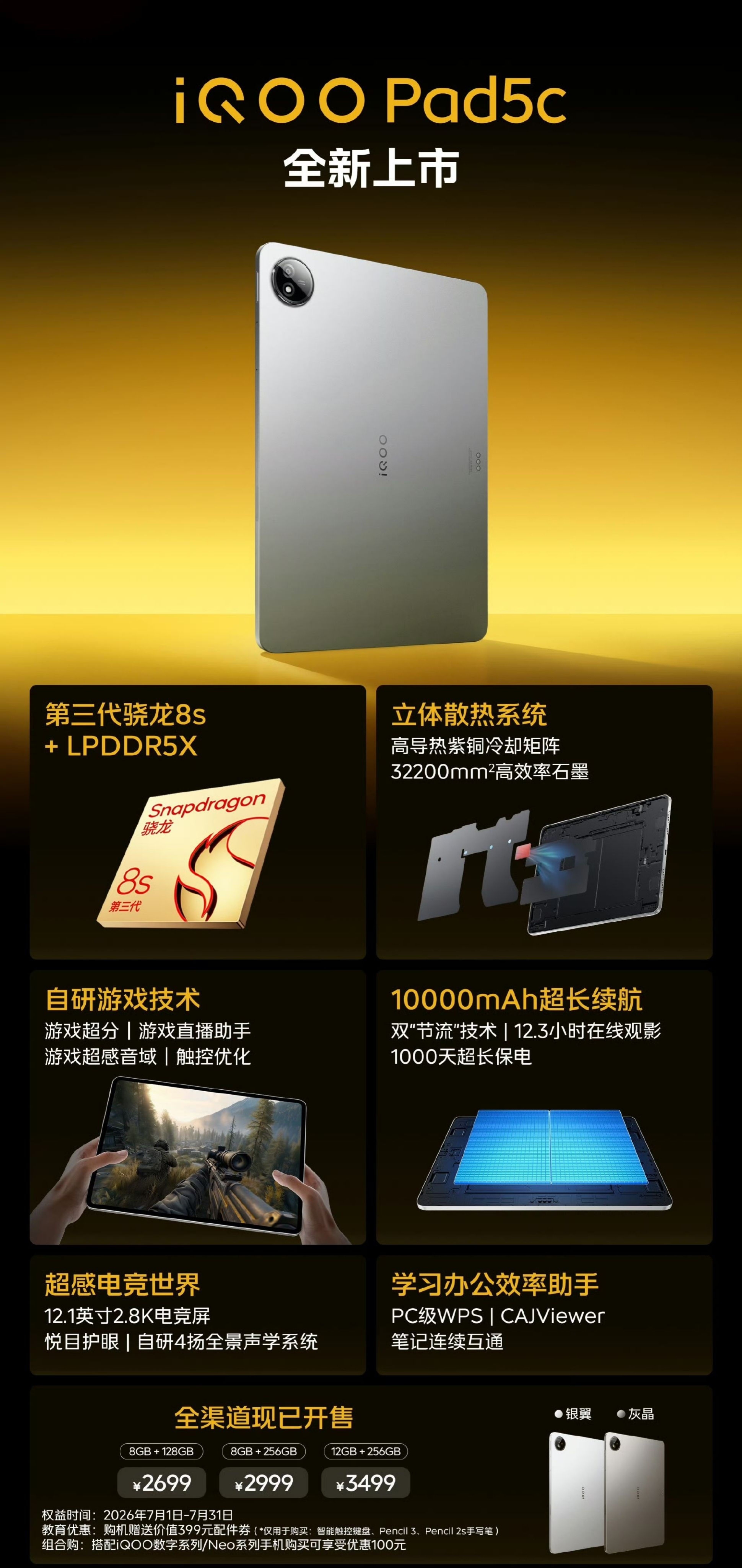 vivo Pad5c 12.1 ” 2.8K 144Hz LCD 屏，7:5 比