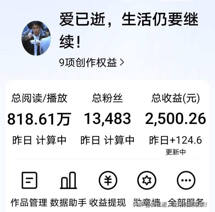 今天更开心！今日头条单天收入破百元了，昨天的文章展现破百万，阅读量20万收入12