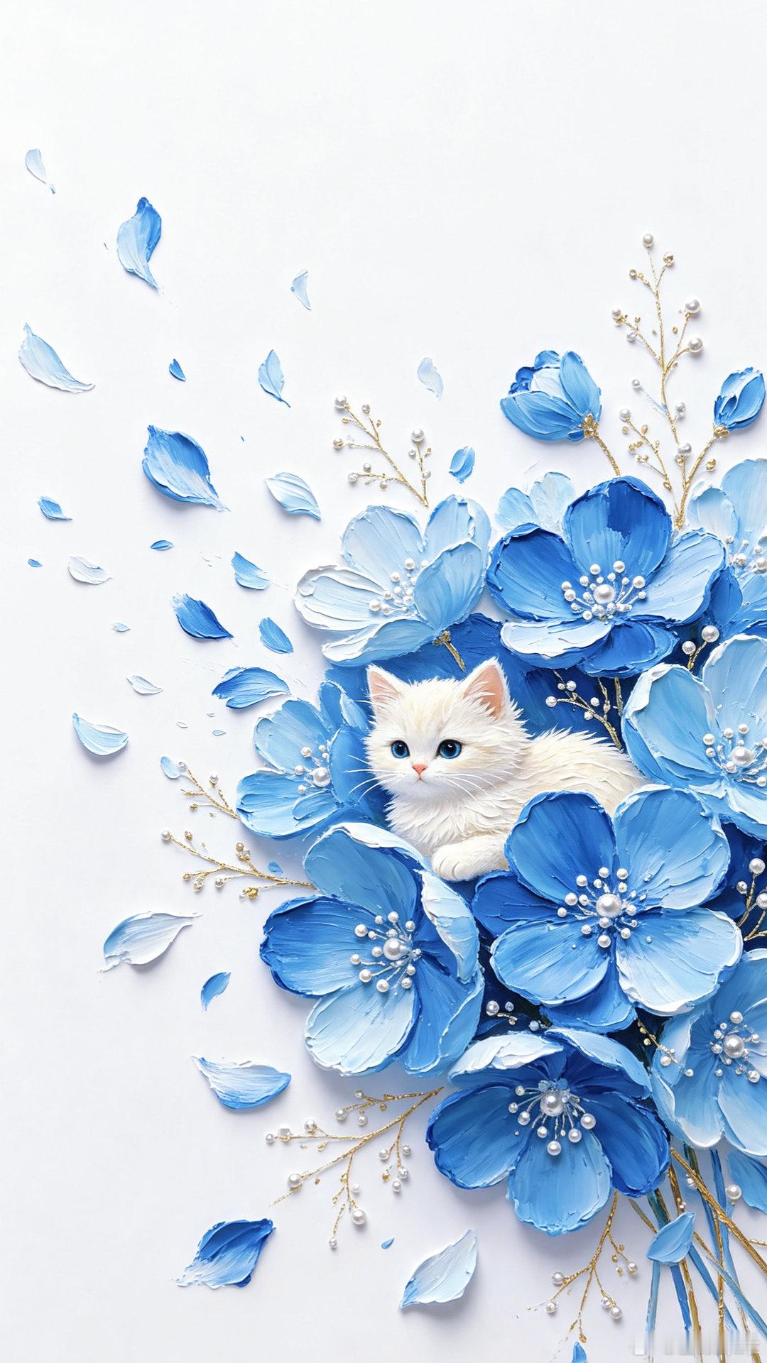 超可爱蓝色调猫咪萌宠壁纸 ​​​