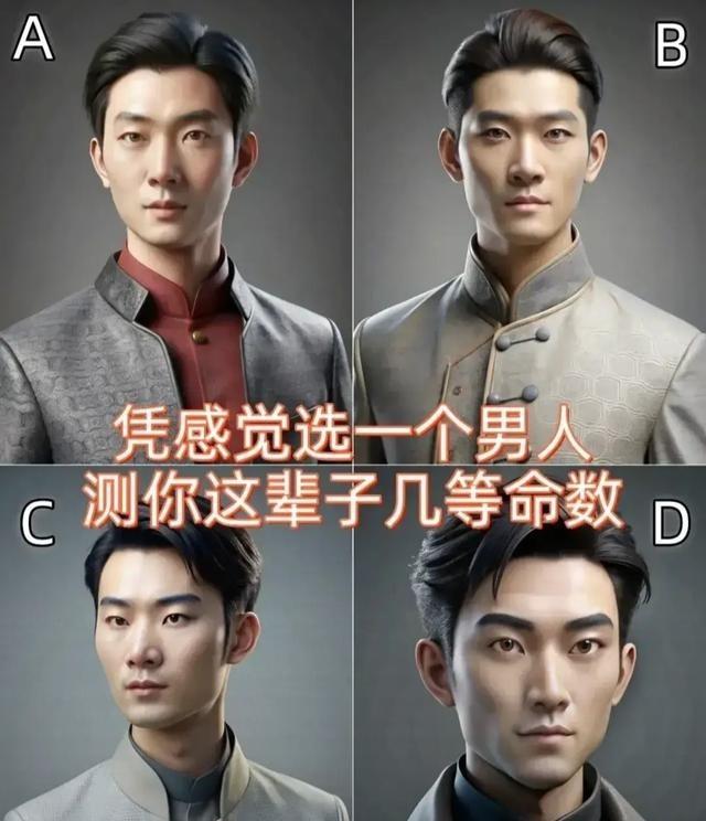 “凭感觉选男人测命数”这测试其实就是个赛博盲盒，本质是看你的性格。选一等命的就是