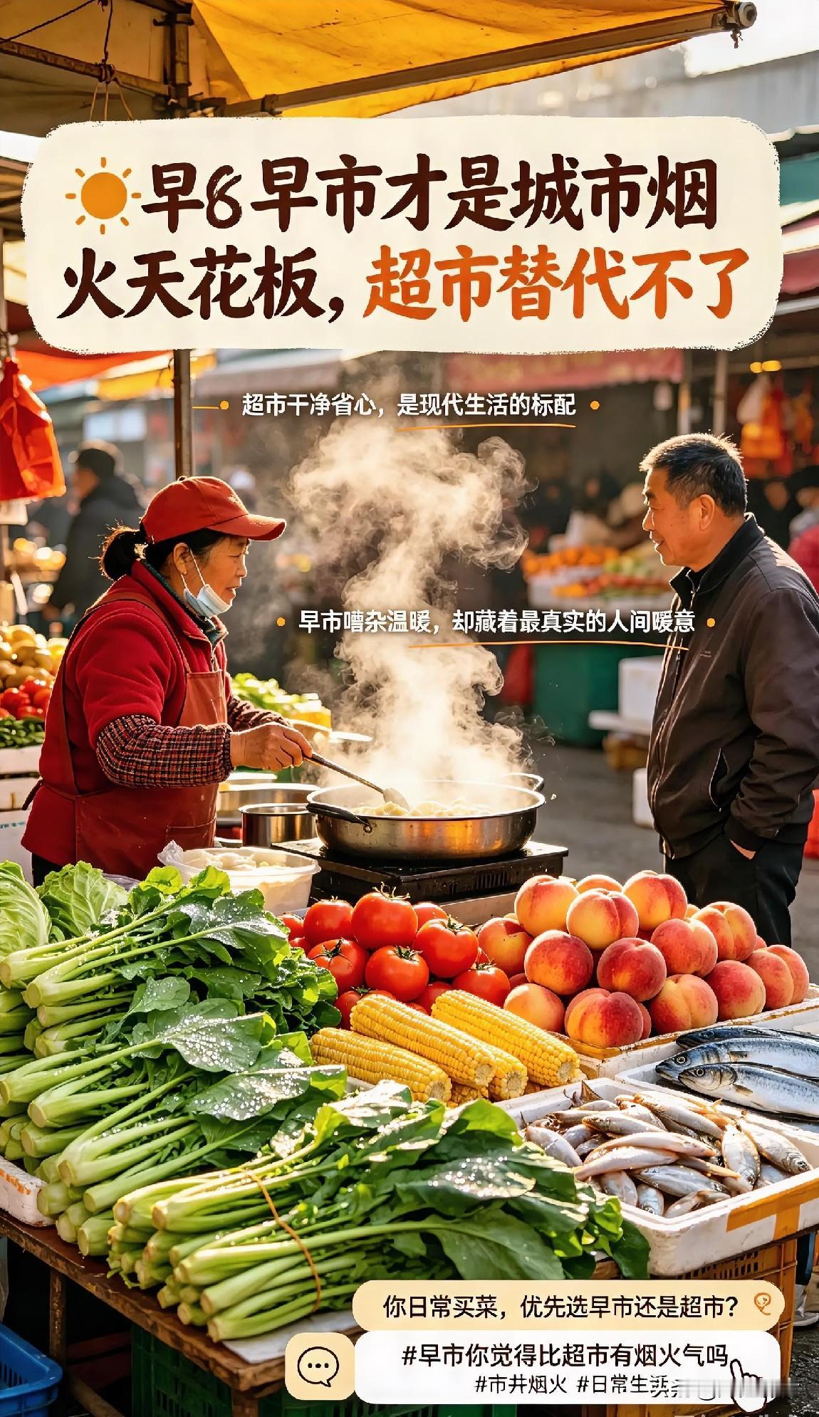 🌞🥬早市才是城市烟火天花板，超市替代不了
 
超市干净省心，是现代生活的标配
