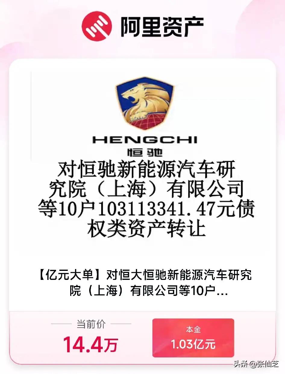 1.03亿债权14.4万甩卖！恒驰造车梦碎，恒大新能源彻底沦为时代尘埃
 
阿里