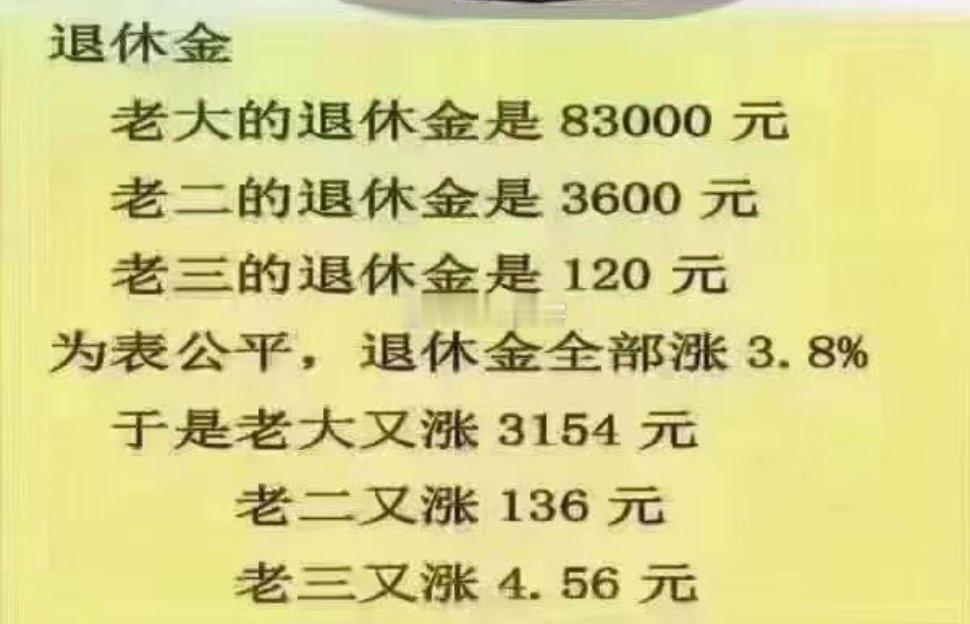 为表公平，全部涨3.8％ 