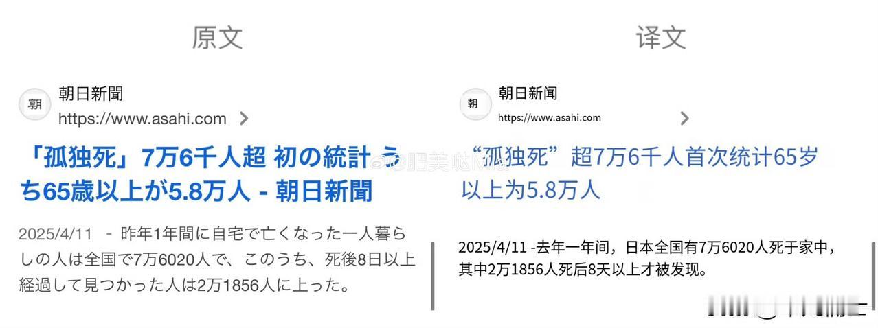 “孤独死”这应该是老龄化社会需要面对的一个严重问题！2024年前，根据媒体数据，