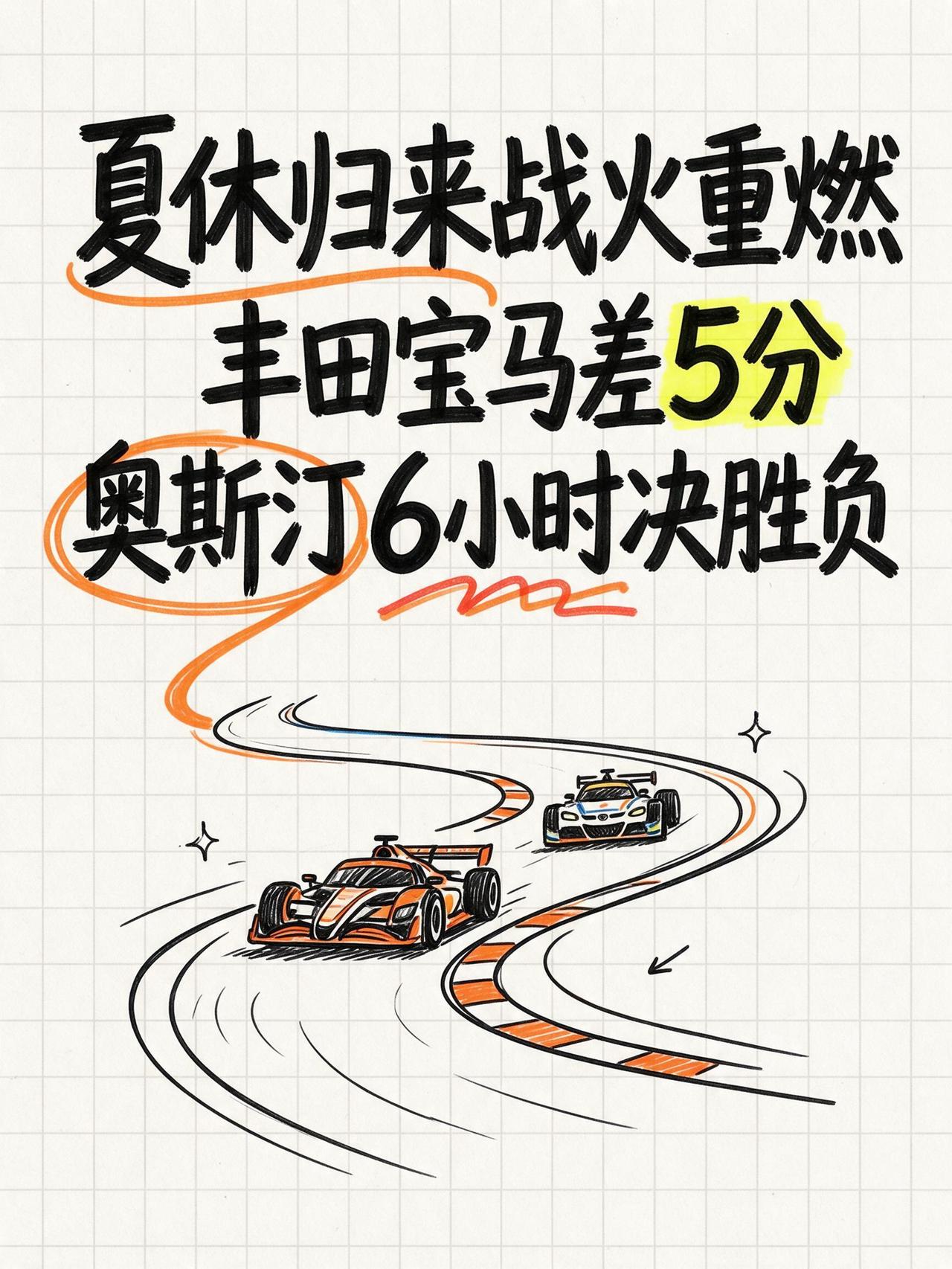 夏休归来战火重燃！丰田宝马仅差5分，奥斯汀6小时开启冠军拉锯。
结束两个月夏休。