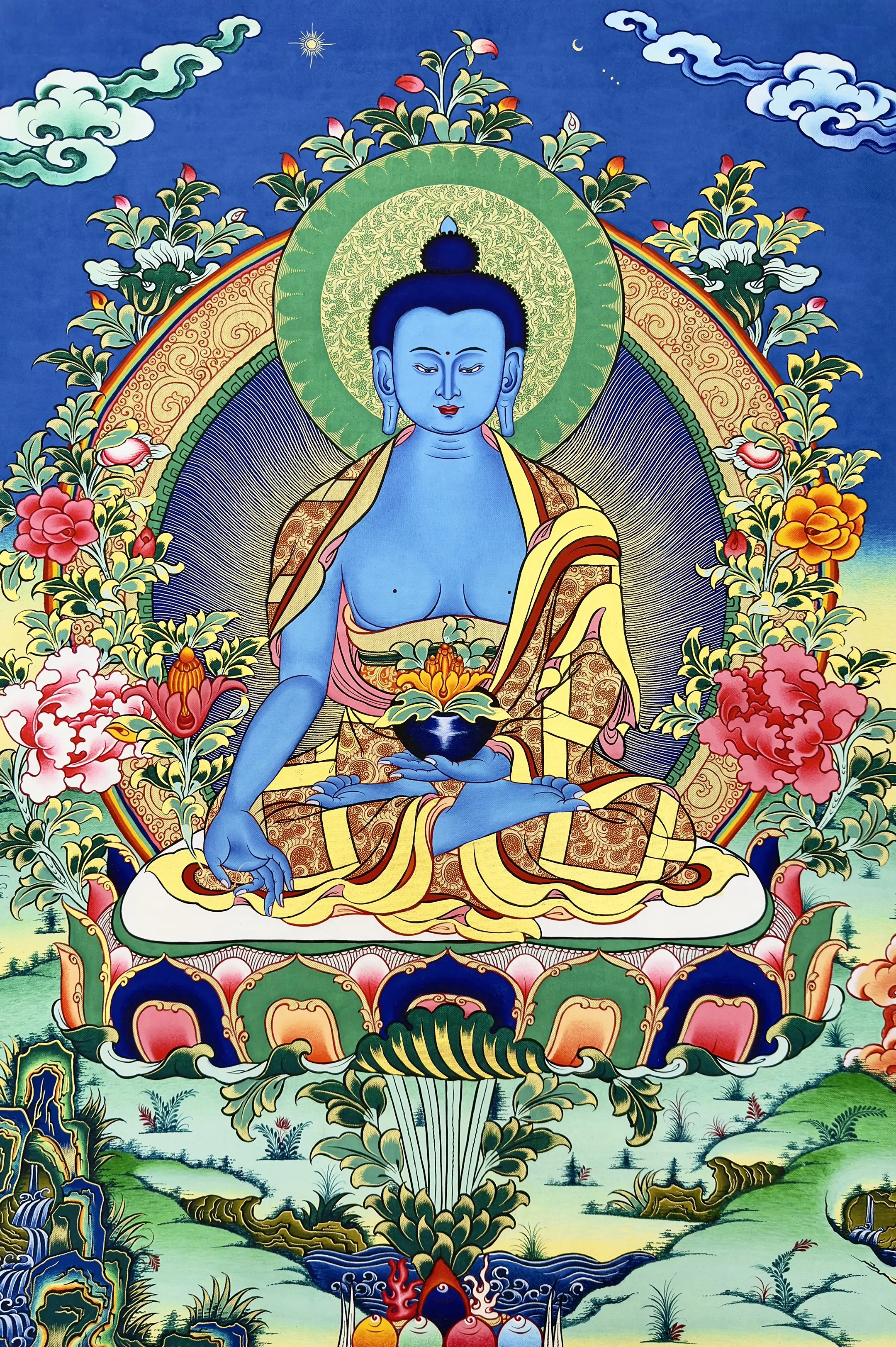 全彩画稿，局部描金