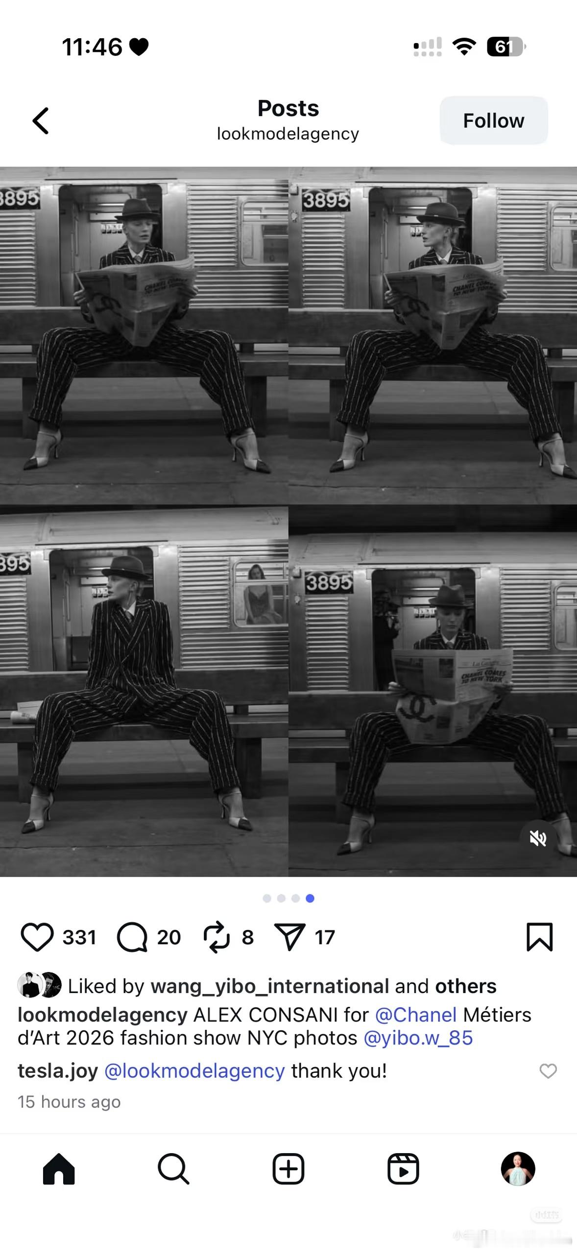 摄影作品被香奈儿超模的经纪公司官号引用了，连官方都认可的摄影技术，王一博还有什么