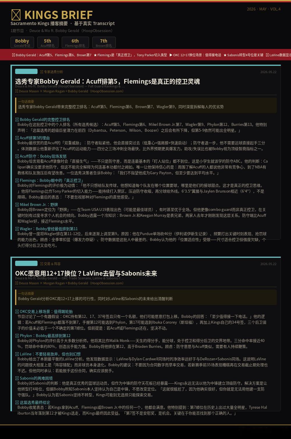 最新一期Deuce & Mo更新，请来选秀专家Bobby Gerould（他是国