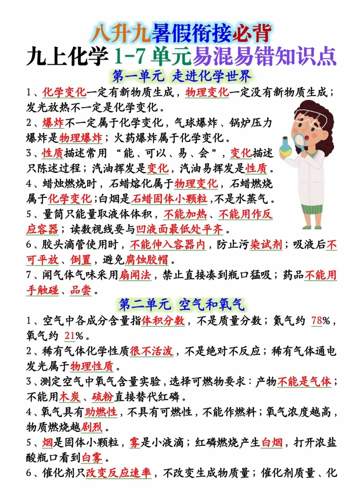 九年级化学上册易混易错知识点