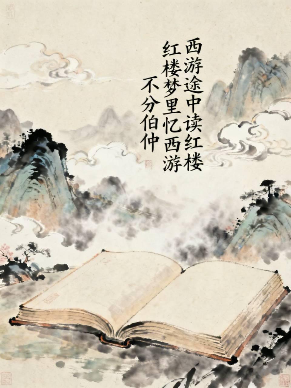 上联：西游途中读红楼
下联：红楼梦里忆西游
横批：不分伯仲