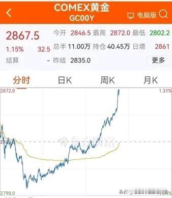 金价疯了，纳斯达克再次暴跌！
刚刚，纽约金最高冲至2872美元一盎司，纳斯达克大