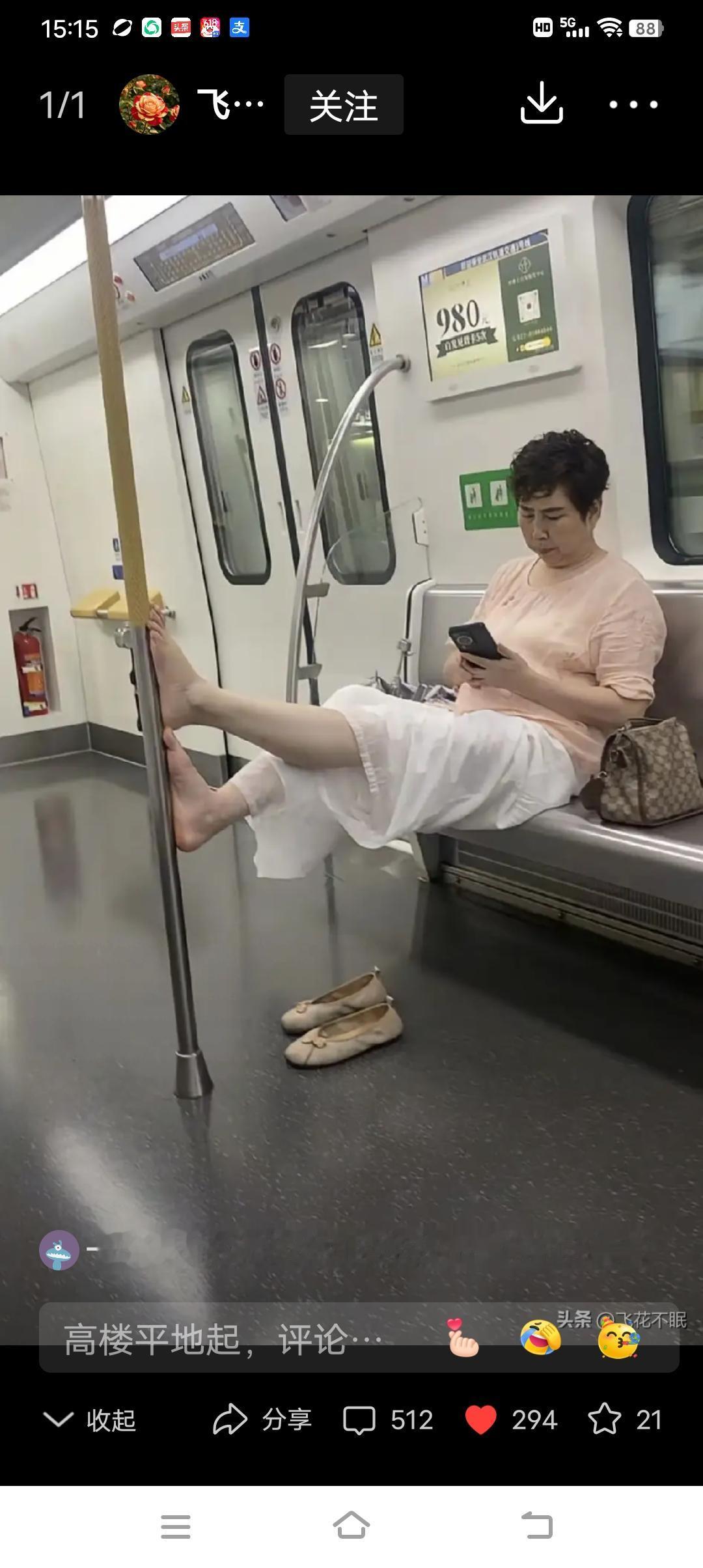 武汉地铁上的这位大妈，一夜之间凭借她的“修养素质”火遍全网！

放大仔细瞧，大妈