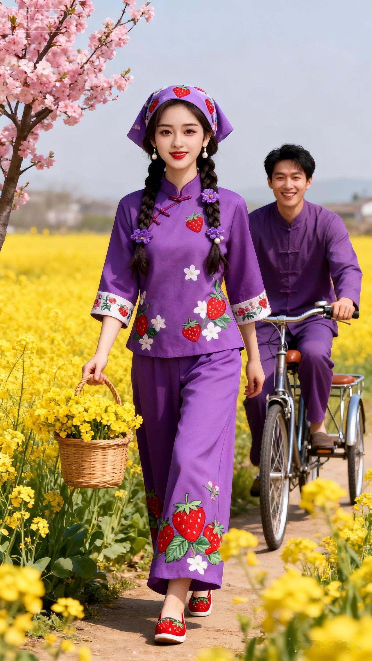 春日田园风，花海中的甜美情侣！