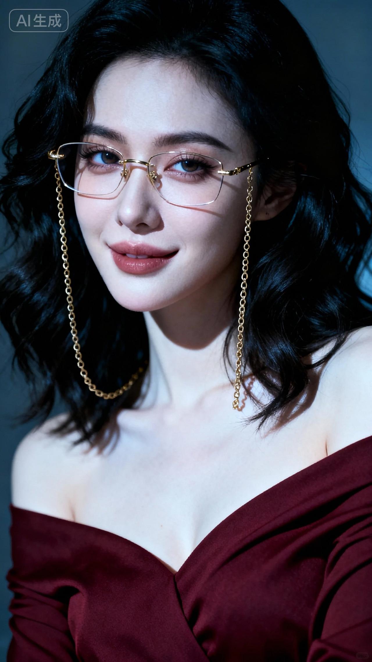 优雅红裙，复古眼镜，时尚与优雅的完美结合。