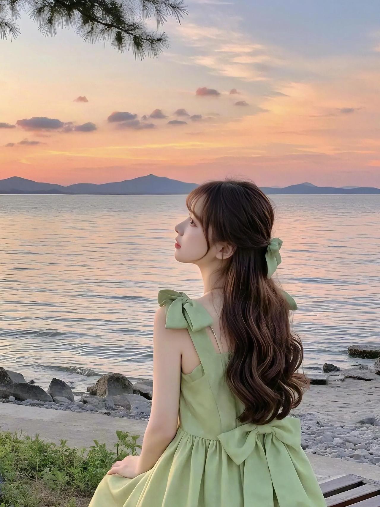 夕阳下的少女