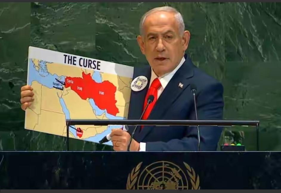 联大讲台变战图！内塔尼亚胡划掉半张中东，却炸醒了整个阿拉伯世界 

联大会议厅的
