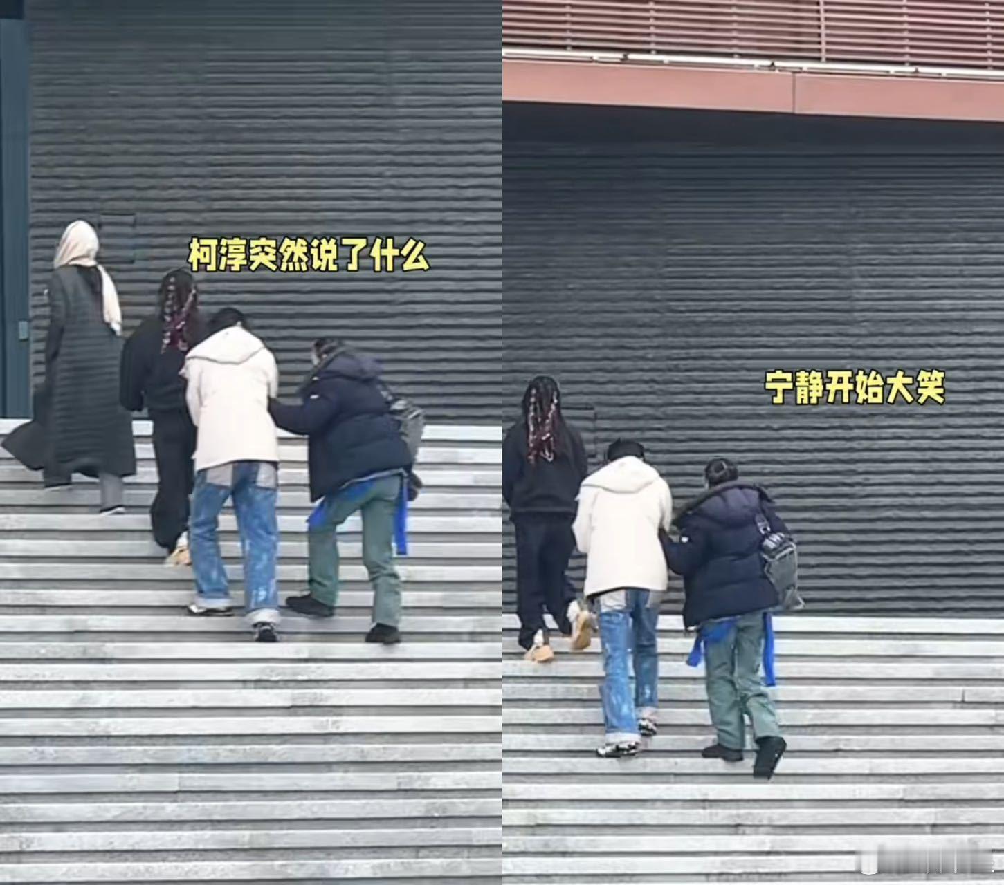 柯淳说了什么宁静笑得好魔性 内蒙古的风再大也吹不散静姐的快乐！看宁静挽着柯淳蹦蹦