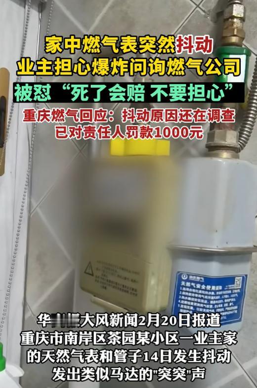 重庆燃气又火了！近日，重庆一业主家中天然气表突然剧烈抖动，业主担心发生爆炸，于是